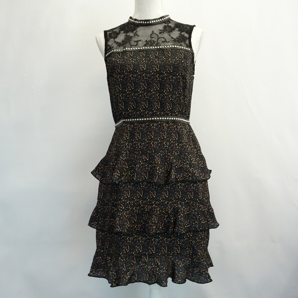 Glam by Glamorous Lace Yoke Ruffle Tiered Dress M - Picture 2 of 8